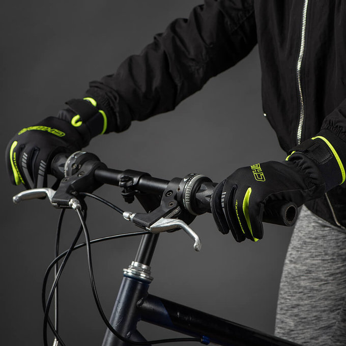 Zimné cyklistické rukavice pre deti Kids Waterproof čierne/neónovo žlté