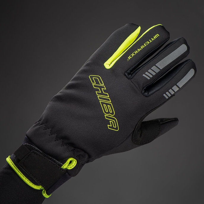 Zimné cyklistické rukavice pre deti Kids Waterproof čierne/neónovo žlté