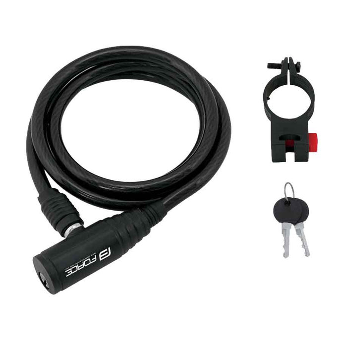 FORCE zámok ECO špirálový s držiakom, 120cm / 8mm, čierny