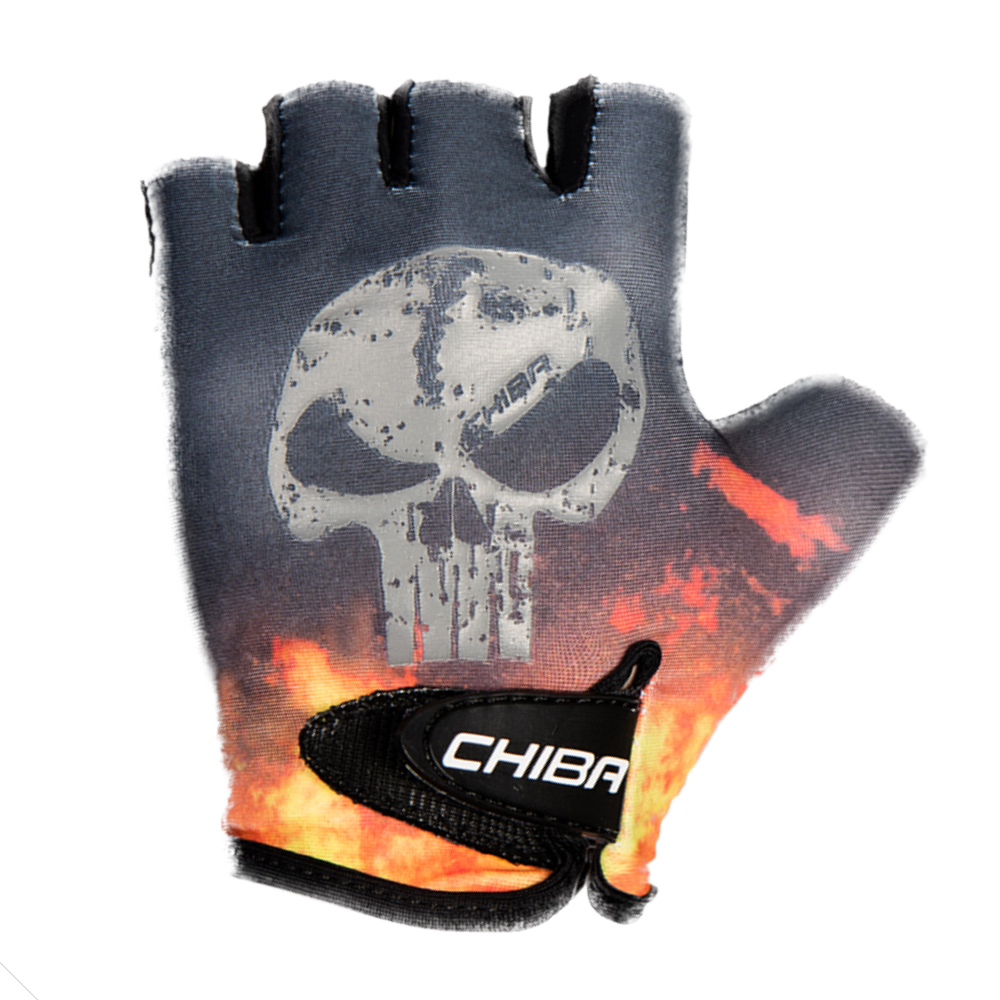 Chiba Detské cyklistické rukavice Cool Kids SKULL L, Čierna/Oranžová