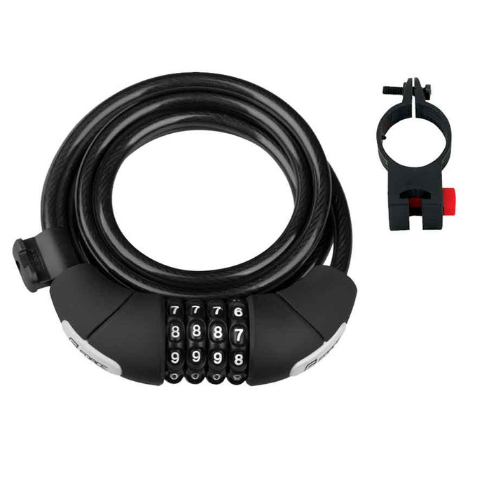 FORCE zámok LUX špirálový kódový 180cm / 8mm + držiak, čierny